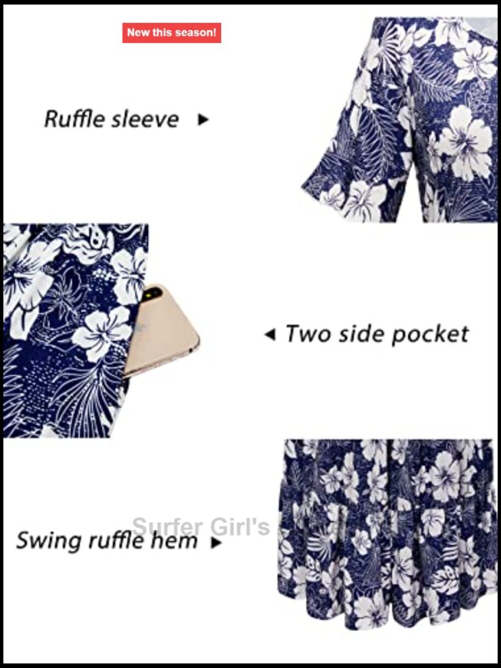 Flowy Midi Casual Summer Dress Short Sleeve Swing - Picture 6 of 7